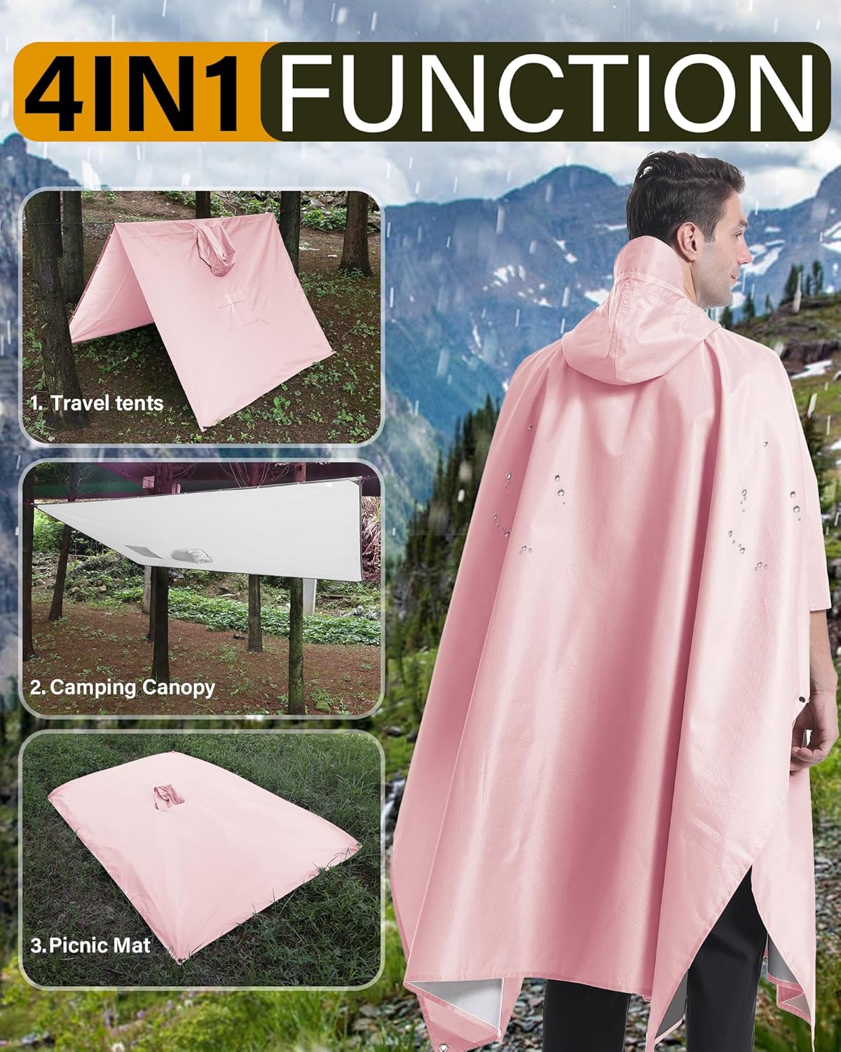iCreek Hooded Rain Poncho with Pocket Waterproof Lightweight Unisex Raincoat Jacket for Hiking, Camping, Outdoor