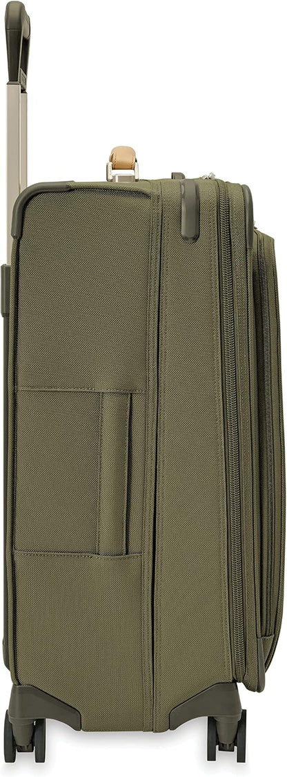 Briggs & Riley 26" Medium Expandable Spinner - Checked Luggage for Travel, Suitcases with Wheels, Softside Rolling Bag for Men & Women, Self-Repairing Zipper - Baseline Collection, Olive
