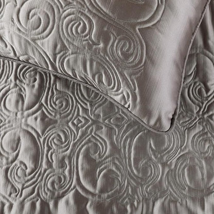 The HomeCentric Decorative Silver CA King 86 x 18 inch Bed Runner with Pillow Cover, Satin Quilted Bed Scarf, Abstract Modern - Silver Soft