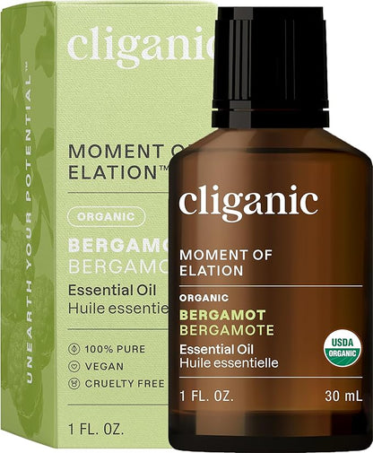 Cliganic Organic Bergamot Essential Oil, 100% Pure Natural for Aromatherapy | Non-GMO Verified (Packaging May Vary)