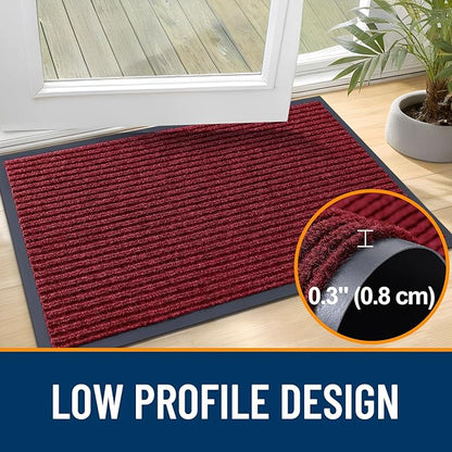OLANLY Front Door Mat Indoor Outdoor Entrance, Waterproof Heavy Duty Doormat, Fade Resistant, Low Profile, Easy Clean Patio Porch Welcome Floor Mats for Entry, 59x24, Wine Red