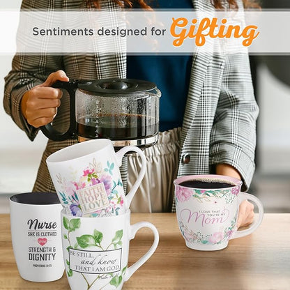 Christian Art Gifts Encouraging Scripture Ceramic Coffee & Tea Mug for Women: Be Still & Know Bible Verse Psalm, Inspirational Microwave/Dishwasher Safe Drinkware, White & Green Leaf Branches, 12 oz.