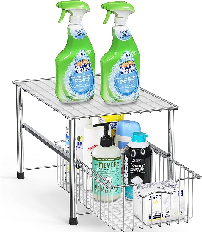 Simple Houseware Chrome Metal Stackable Storage Rack, 16.75 in L x 10.8 in W x 10.25 in H