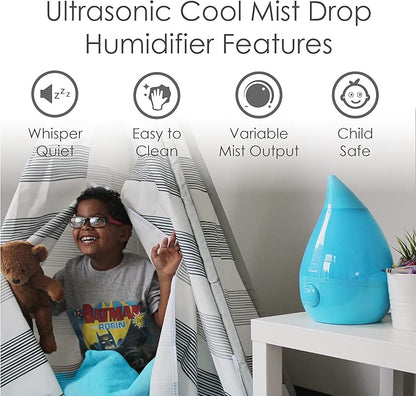 Crane Ultrasonic Cool Mist Humidifier for Bedroom, Baby Nursery, Kids Room, Plants, or Office, Large 1 Gallon Tank, Filter Optional, Aqua
