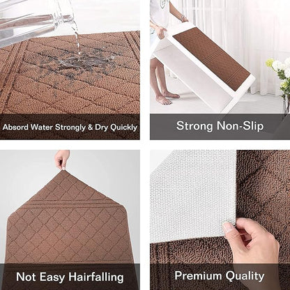 REFETONE Indoor Doormat, Front Back Door Mat 16"x24" Absorbent Rubber Backing Non Slip Door Mats, Low-Profile Resist Dirt Rugs, Machine Washable Door Rug Inside Floor Mat for Entryway, Chocolate