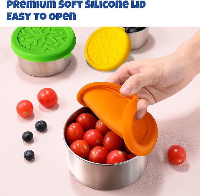304 Stainless Steel Containers with Lids Small for Lunch Food/Snacks, Leak-Proof and Round Stainless Steel Food Storage Containers for Back to School Kids, 3 Pack Stackable (4oz, 8oz, 14oz)