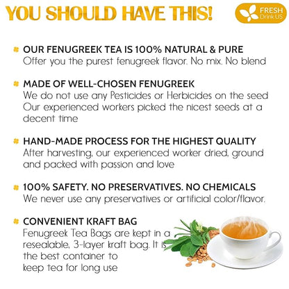 FreshDrinkUS, Premium 30 Fenugreek Tea Bags, 100% Natural & Pure from Fenugreek. Fenugreek Herbal Tea. Made with Natural Material Tea Bags. No Sugar, No Caffeine, No Gluten, Vegan.