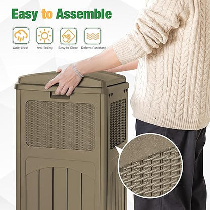 Flamaker 30 Gallon Trash Can, Resin Outdoor Garbage Can with Lid, Waterproof Hideaway Patio Waste Bins for Outside Use (2 Pack, Brown)