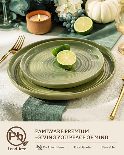 Dinnerware Sets for 6, Ceramic Plates & Bowls, Olive Green | 18-Piece Ceramic