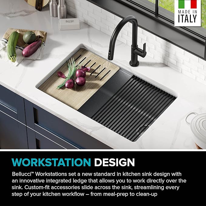 KRAUS Kitchen Sink Bellucci 29” Undermount Workstation Granite, Metallic Gray, Accessories, KGUW2-30MGR