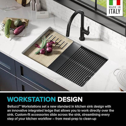 KRAUS Kitchen Sink Bellucci 29” Undermount Workstation Granite, Metallic Gray, Accessories, KGUW2-30MGR