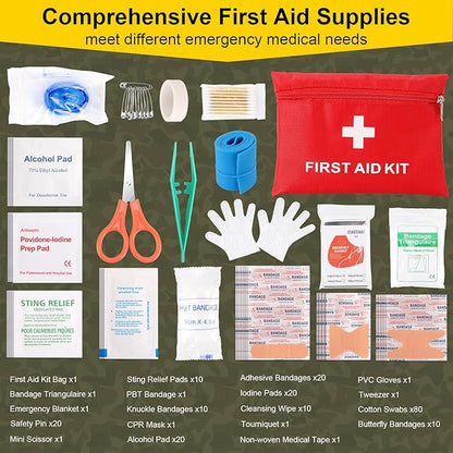 Survival First Aid Kit, 248PCS Survival Tools Camping Essentials Tactical Gear Emergency Trauma Medical Supplies Packed in a MOLLE Pouch, Saber Card,Cool for Men Camping Hiking Outdoor Activities