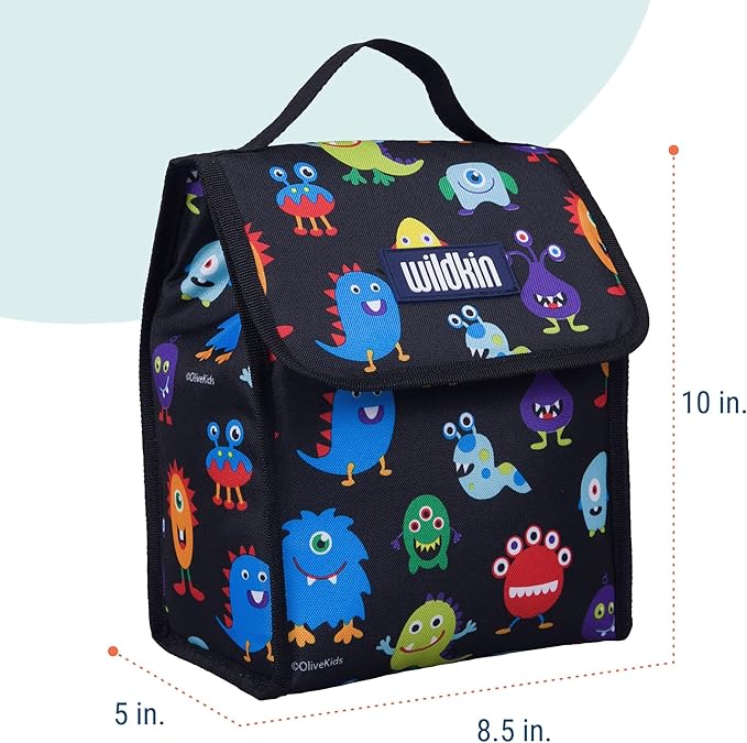 Wildkin Kids Insulated Lunch Bag – Reusable, Ideal for Hot/Cold Snacks, School & Travel - Monsters