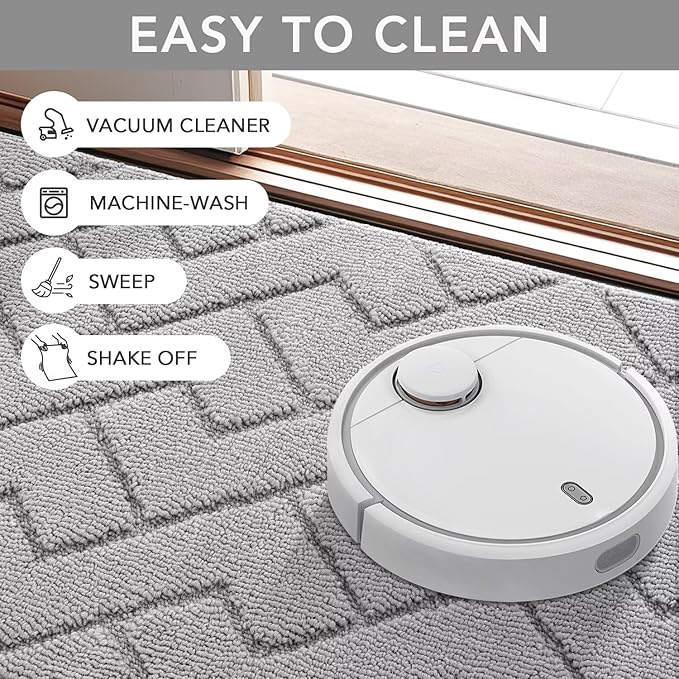 hicorfe Front Door Mat Outside Entrance,32"x40" Absorbent Muddy Dirt Resist Welcome Door Mats Outdoor Indoor,Stain and Fade Resistant,Non Slip Backing Entry Mat Doormat for Entryway(Light Grey)