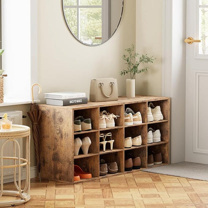 12-Cubby Shoe Rack, 3-Tier Wood Shoe Organizer, Multifunctional Shoe Organizer Bench for Entryway, Mudroom, Hallway, Closet,36.22 * 11.81 * 17.72 Inch,Brown