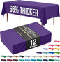 Exquisite 66% Thicker Premium Plastic Table Cloth Rectangle Table Cover 0.5 Mil 12 Pack Purple Table Cloth 54 Inch x 108 Inch Disposable Tablecloth Won't Tear Easily Like Cheap Thin Brands