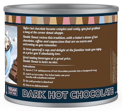 Double Donut Coffee Dark Vegan Hot Cocoa, Rich Chocolate Cocoa Mix, Gluten & Dairy Free, Velvety Smooth, 9.87 Oz