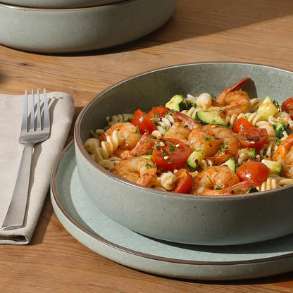 Gibson Elite Gelston Stoneware Matte Reactive Glaze 16 Piece Plates and Bowl