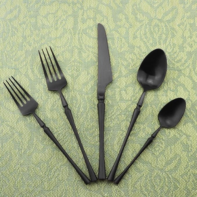 Gugrida Unique & Beautiful Flatware Set - 5 Piece Iridescent Silverware Sets | 18/10 Stainless Steel Reusable Cutlery Set | Black Utensils Service For 1 with Dessert Fork, Knife, Spoon, Dinner Fork