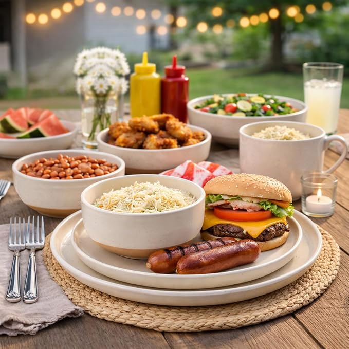 AmorArc Dinnerware Sets for 4, 12 Pieces Ceramic Plates and Bowls Set | Scratch