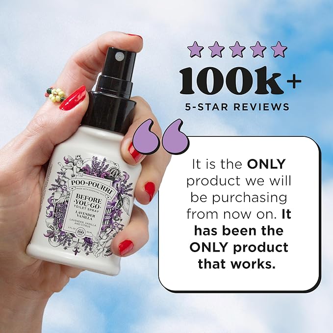 Poo-Pourri Before-You-Go Toilet Spray, Lavender Vanilla, 4 Fl Oz, Up to 200 Uses, Bathroom Odor Deodorizer, Plant-Based with Essential Oils, for Home or Work, Lavender, Vanilla and Citrus Scent
