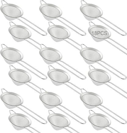 18 PCS Tea Strainers Cocktail Strainer Stainless Steel Fine Mesh Small Strainer, 3.3''Mini Tea Strainer with Long Handle for Cocktails Tea Herbs&Drinks,Conical Tea Filter Bar Colander Food Loose Tool