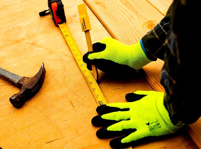 G & F Products G & F 1516 12 Pairs Pack Premium High Visibility Work and gardening Gloves for Men and Women. MicroFoam Textured Coated Palm and Fingers Gloves for Gardening Work, Size Small, Green