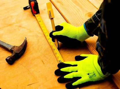 G & F Products G & F 1516 12 Pairs Pack Premium High Visibility Work and gardening Gloves for Men and Women. MicroFoam Textured Coated Palm and Fingers Gloves for Gardening Work, Size Small, Green
