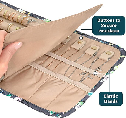 Pavilia Foldable Jewelry Organizer - Travel Roll Bag with Compartments for Earrings, Rings, Necklaces, Bracelets - Packing Accessory