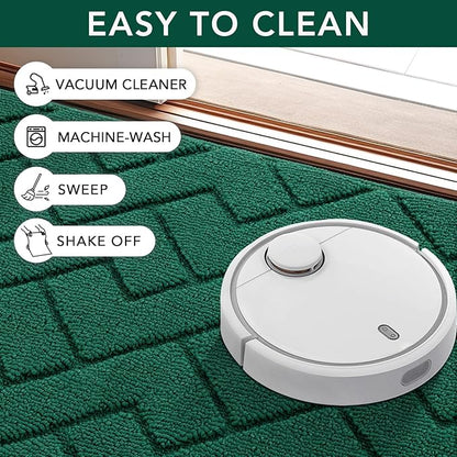 hicorfe Front Door Mat Outside Entrance,24"x35" Absorbent Muddy Dirt Resist Welcome Door Mats Outdoor Indoor,Stain and Fade Resistant,Non Slip Backing Entry Mat Doormat for Entryway (Evergreen)