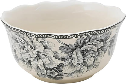 222 Fifth Adelaide 16-Piece Square Floral Dinnerware Set – Service for 4, Grey & White Porcelain Plates & Bowls, for Everyday Dining & Entertainment, Microwave & Dishwasher Safe, Chip Resistant