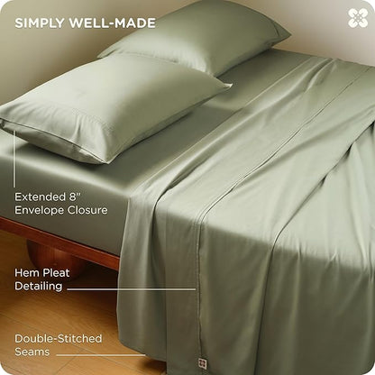 Bedsure Cooling Sheets, Rayon Derived from Bamboo & Cotton Blend, GentleSoft, Breathable, King Size Sheets Set, Deep Pocket Up to 18", Hotel Luxury Bedding for Hot Sleepers, Tea Green