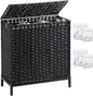 Laundry Hamper with Lid 132 L, (35 Gallons) Clothes Hamper with Lid, Handwoven Rattan Laundry Hamper with Metal Heightened Feet, Laundry Hampers with 3 Removable Liner Bags for Laundry-Black