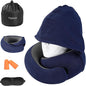 Travel Pillow - Hooded Neck Pillow Airplane Memory Foam Filling for Plane, Office, Cars Sleeping, Road Trip, Long Flights, Portable Plane Accessories, Includes Eye Mask & Earplugs (Navy)