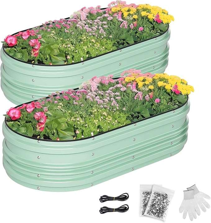 WORKPRO 2PK 4x2x1ft Galvanized Raised Garden Bed Set, Rust & Corrosion