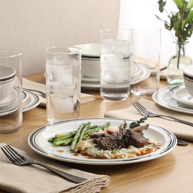 Gibson Home Hometown Diner 12-Piece Porcelain Dinnerware Set, Round Plates and
