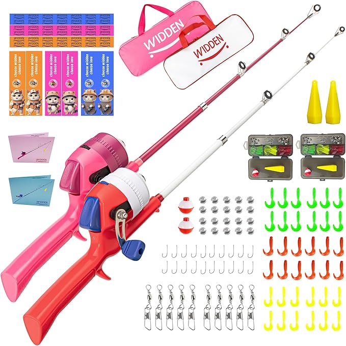 Kids Fishing Pole, Telescopic Fishing Rod, Toddler Collapsible Fishing Rod and Reel Combo with Tackle Box, Fishing Line, Bobber, and Soft Lures for Boy, Girl, Youth, Beginner, Over 4 Years Old