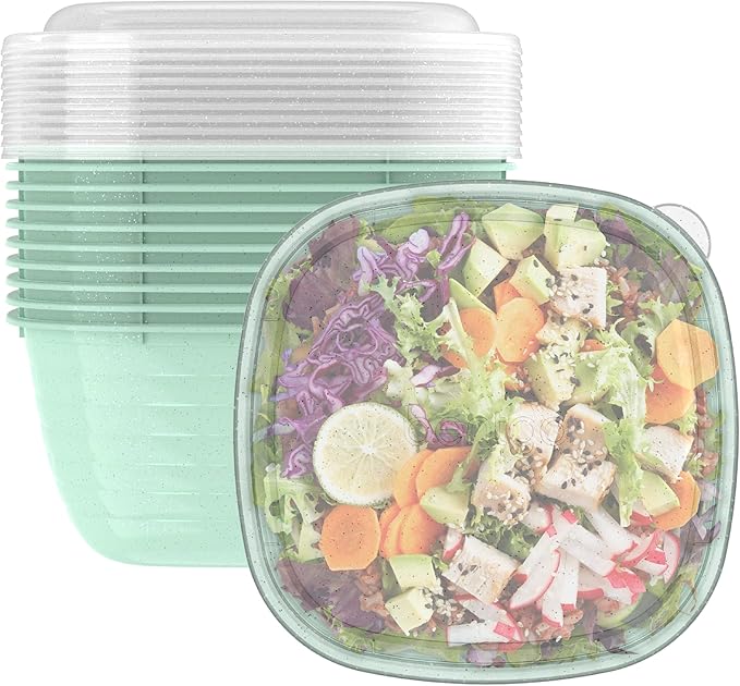 Bentgo Prep - 1-Compartment Bowls with Custom Fit Lids - Reusable, Microwaveable, Durable, PFAS & BPA-Free, Freezer and Dishwasher Safe Meal Prep Food Storage - 10 Bowls & 10 Lids (Sage Leaf Glitter)