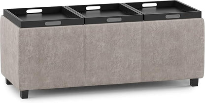 SIMPLIHOME Avalon 42 inch Wide Contemporary Rectangle Storage Ottoman in Distressed Grey Taupe Vegan Faux Leather, Assembled, for the Living Room, Entryway and Family Room