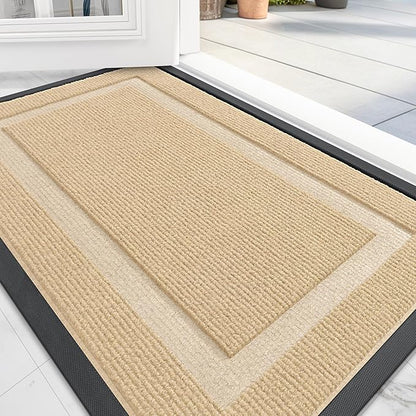 OLANLY Front Door Mat Indoor Outdoor Entrance, Waterproof All-Season, All-Weather Doormat, Sturdy Natural Rubber, Fade Resistant, Low Profile, Easy Clean Patio Porch Entryway Mat, 47x17, Beige