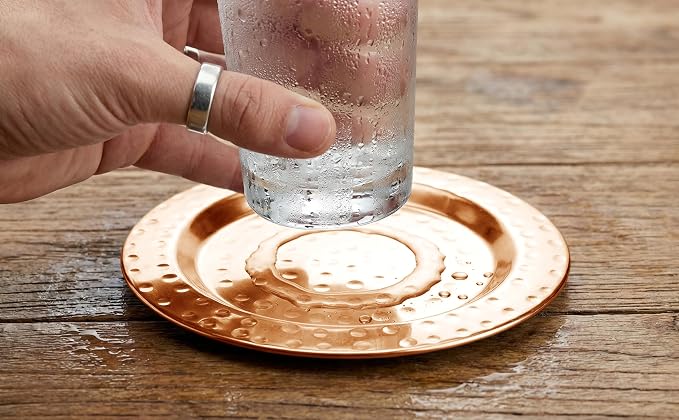 Hammered Stainless Steel Coasters Set of 4 – Anti-Slip Base, Durable & Reusable
