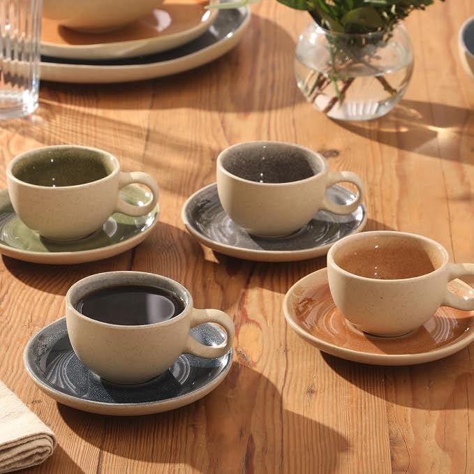 Gibson Elite Manila Bay 8-Piece Stoneware 5 oz Cup and Saucer Set, Reactive