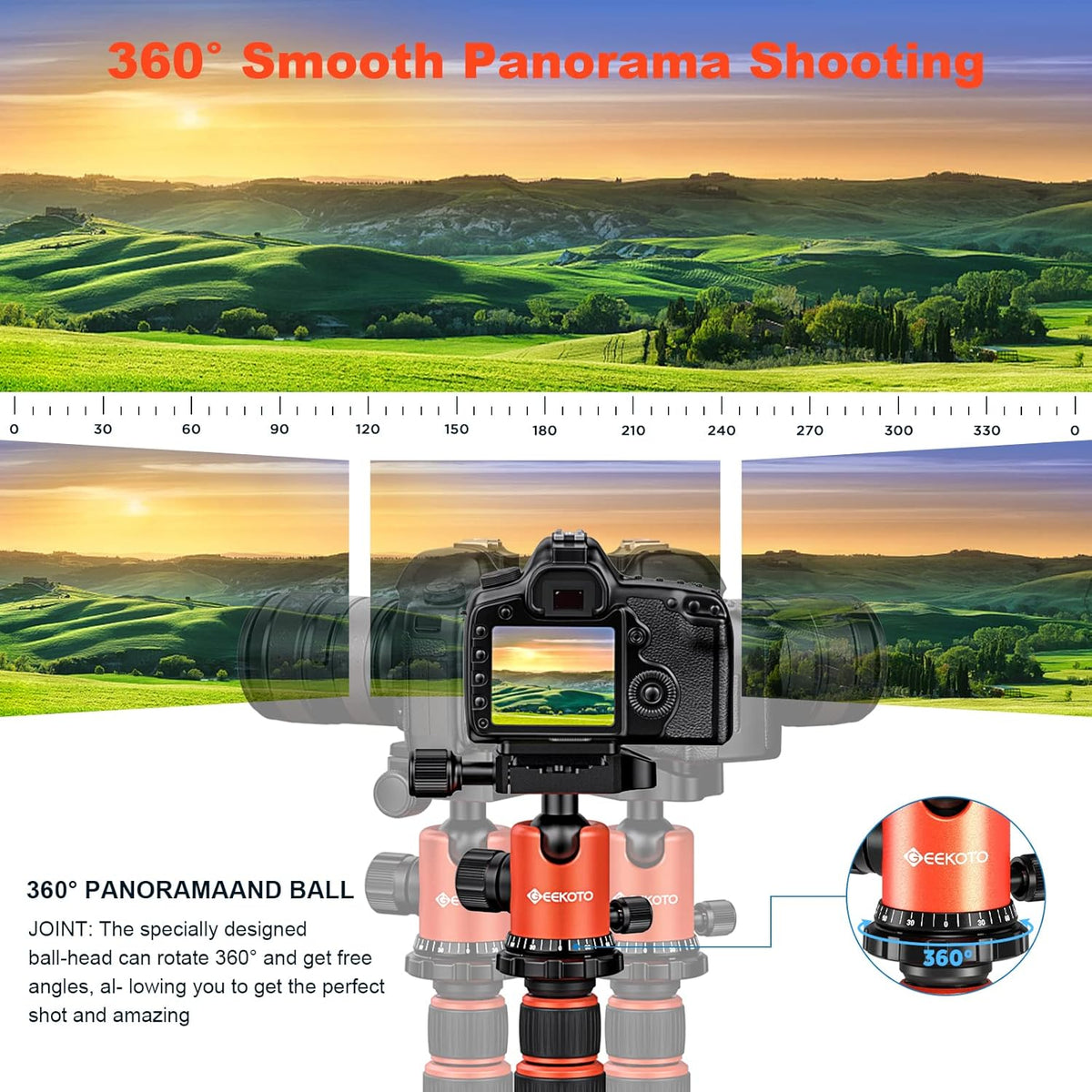 GEEKOTO 58” Magnetic Tripod, Compact Aluminum Alloy Lightweight Magsafe Camera Tripod with 360 Degree Panorama Ball Head, Professional Camera Tripod for Travelling, Learning and Working