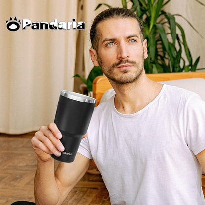 30 oz Travel Coffee Tumbler Cup, Double Wall Stainless Steel Reusable Spill Proof Tumbler with Straw, Leak Proof Insulated Tumbler with Straw for Iced Coffee, Tea & Water (Black)