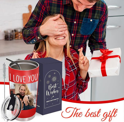 Personalized Tumbler with Pictures/Text - Custom Coffee Mug Cup 20 Oz with Lid - Customized Employee Appreciation Gifts - Christmas Gifts for Men Women - Customized By Enterprise (UV-printing)