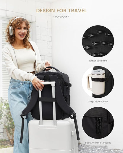 LOVEVOOK Travel Backpack for Women & Men, 50L Large Carry On Backpack Airline Approved, TSA Personal Item Weekender Bag, Water Resistant Laptop Backpacks with 3 Packing Cubes for Travel Essentials