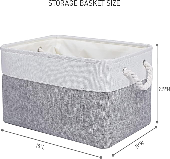 15x11x9.5 Inch Storage Baskets for Shelves,3 Pack Storage Bins，Foldable Organizer Boxes, Decorative Storage Basket for Organizing Clothes, Toys, Books, Foldable Cloth Baskets (White&Gray)