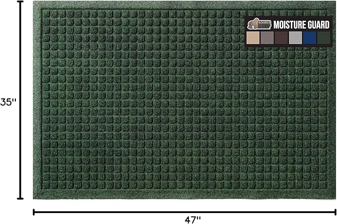 GORILLA GRIP Front Door Mat, 47x35, Indoor Outdoor Ultra Absorbent HydroAbsorb Doormat, Absorbs Up to 6 Cups of Water, Stain and Fade Resistant, Rubber Backing Doormats, Captures Dirt, Green