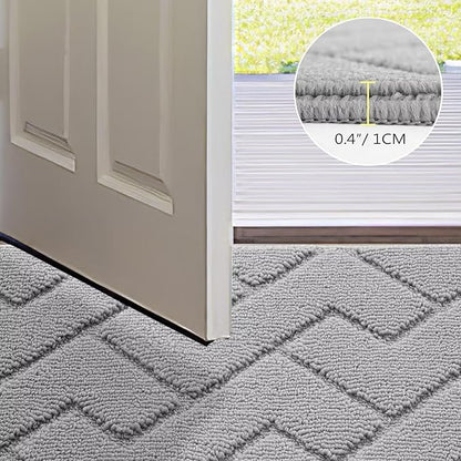 hicorfe Front Door Mat Outside Entrance,32"x40" Absorbent Muddy Dirt Resist Welcome Door Mats Outdoor Indoor,Stain and Fade Resistant,Non Slip Backing Entry Mat Doormat for Entryway(Light Grey)