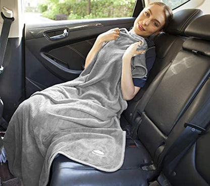 BlueHills Premium Soft Travel Blanket Pillow Airplane Flight Blanket Throw in Ultra-Soft Bag Pillow case Luggage Sleeve & Backpack Clip Large Air Warm Traveler Essentials - Light Gray T024